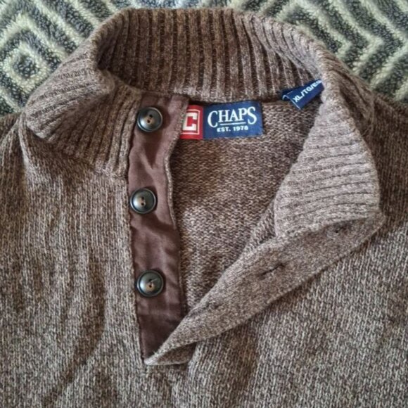 Chaps Men's Brown 100% Cotton Knit pullover with button placket, Size XL - Picture 6 of 7